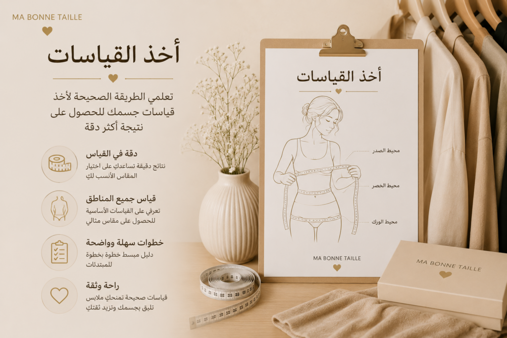 أخذ القياسات الصحيحة للجسم لاختيار مقاس الملابس المناسب