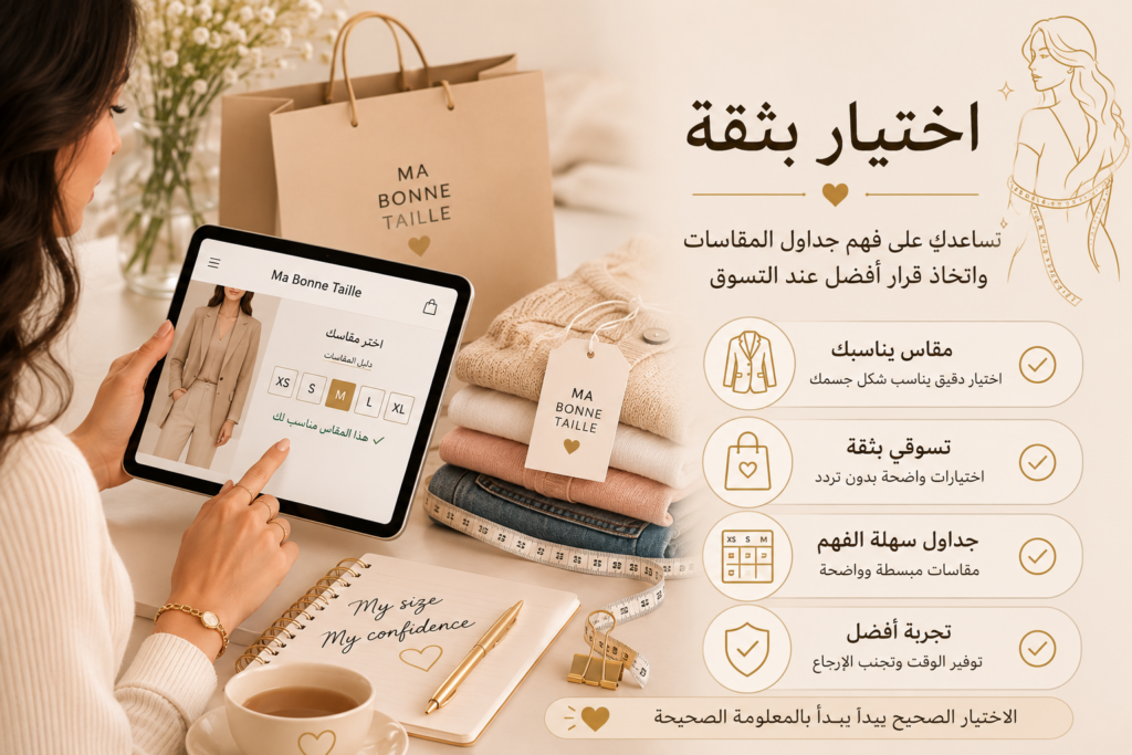 اختيار مقاس الملابس المناسب بثقة باستخدام جداول المقاسات من Ma Bonne Taille