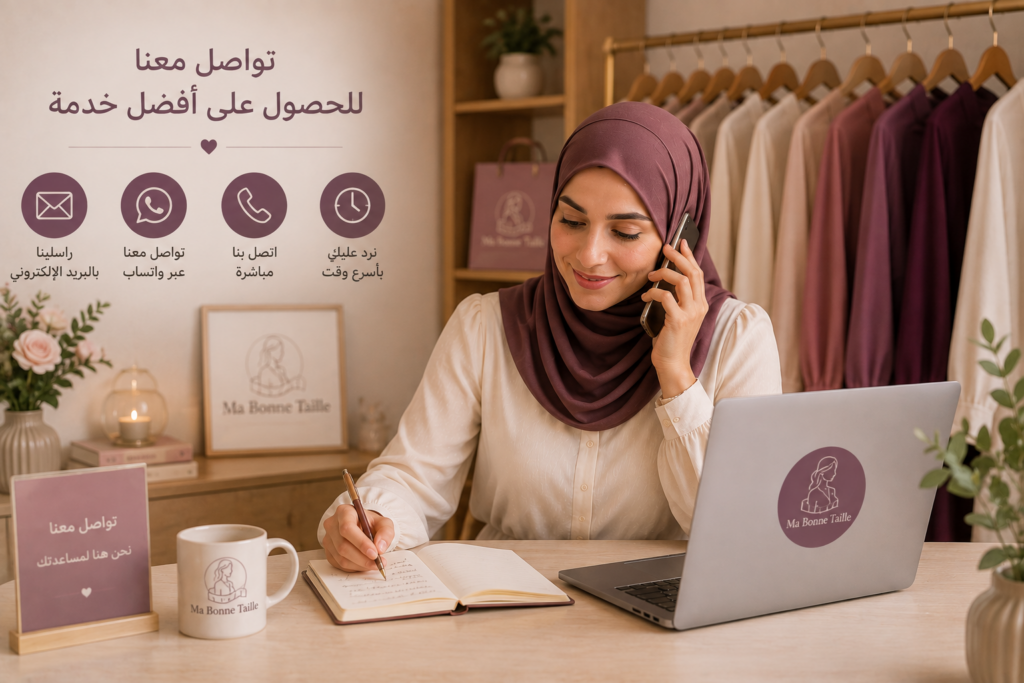 التواصل مع Ma Bonne Taille للحصول على المساعدة في اختيار مقاس الملابس المناسب